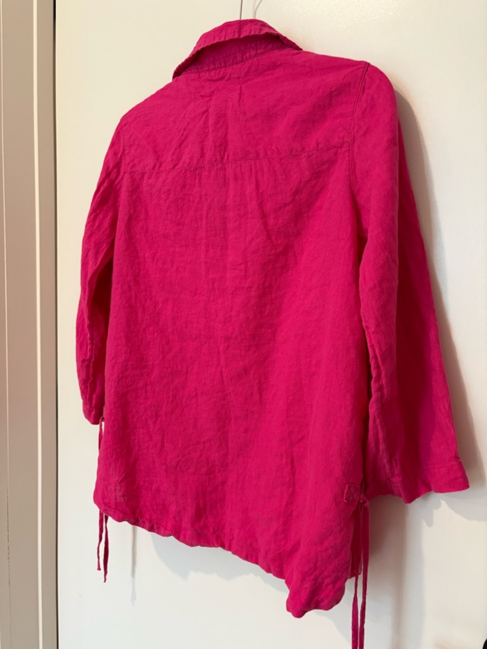 Isaac Mizrahi 100% Linen Fuchsia Pink V-Neck Collared Shirt Summer M - Picture 6 of 11